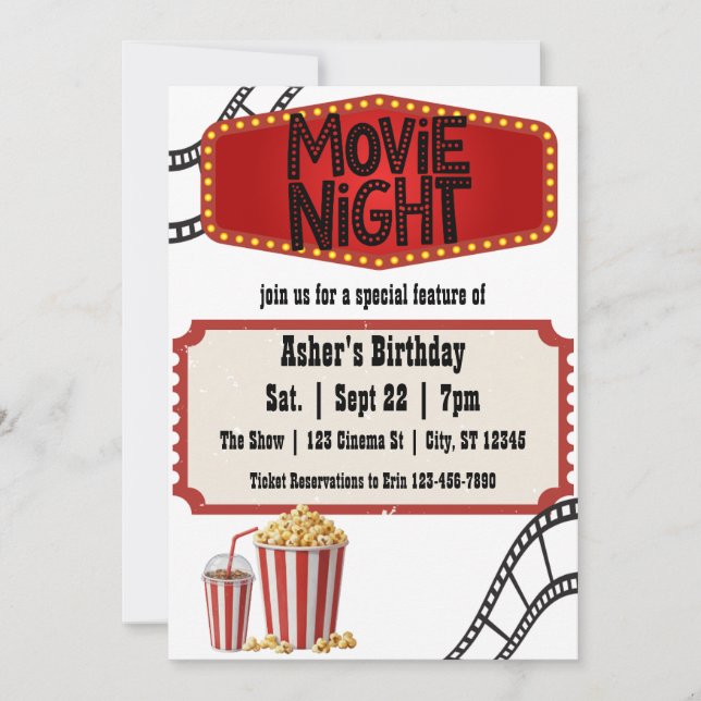 Invitación Movie Night Special Feature Birthday (Anverso)