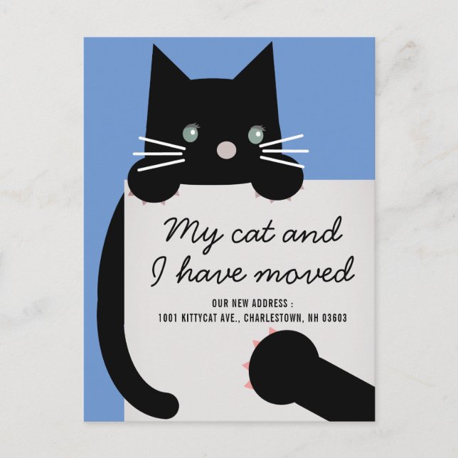 Invitación móvil azul de gato negro gitano (Anverso)