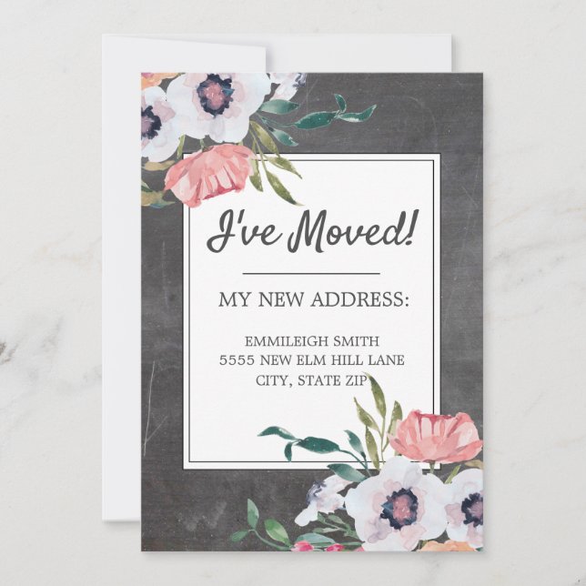 Invitación móvil Chalkboard Floral blanca rosa (Anverso)