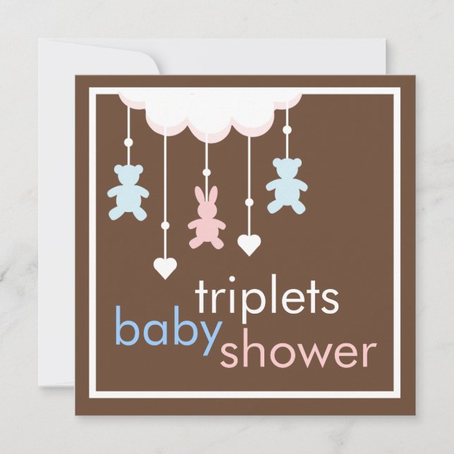 Invitación móvil de Baby Shower de los tríos (Anverso)