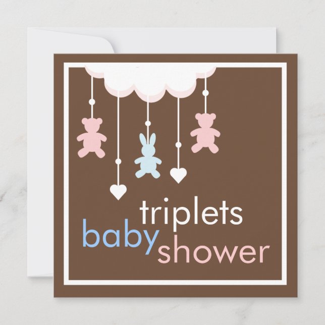 Invitación móvil de Baby Shower de los tríos (Anverso)