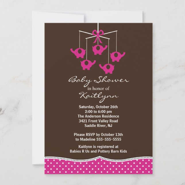 Invitación móvil de Baby Shower del elefante (Anverso)