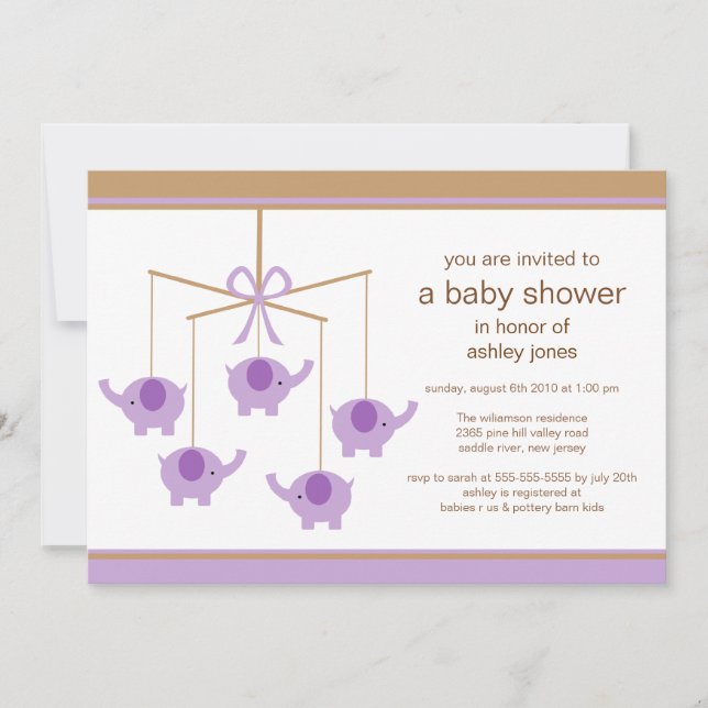 Invitación móvil de Baby Shower del elefante (Anverso)