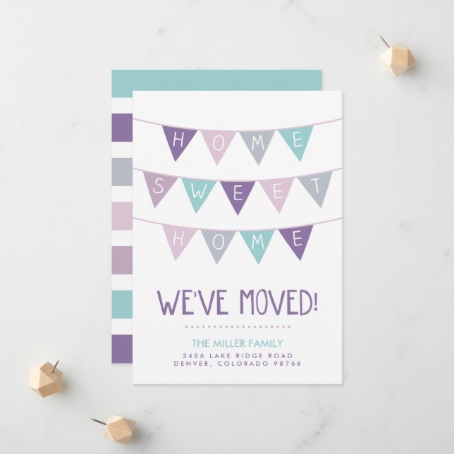 Invitación móvil de Bunting Home Sweet (Anverso/Reverso In Situ)