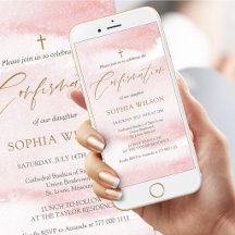Invitación móvil de confirmación acuarela rosa rub