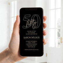 Invitación móvil de cumpleaños 50 Moderno Negro Do