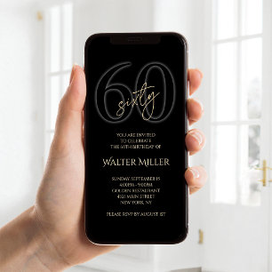 Invitación Móvil de Cumpleaños 60 Moderno Oro Negr