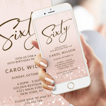 Invitación móvil de cumpleaños 60 Rose Gold Glitte