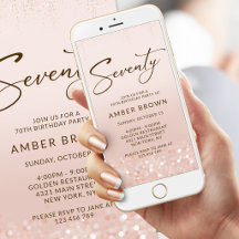 Invitación móvil de cumpleaños 70 en Rose Gold Gli