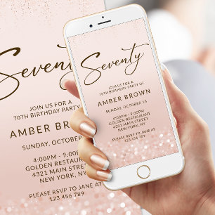 Invitación móvil de cumpleaños 70 en Rose Gold Gli