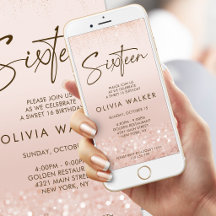 Invitación móvil de cumpleaños Sweet 16 con brillo