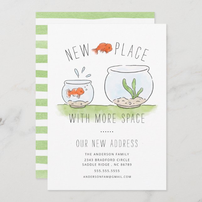 Invitación móvil de Cute New Place Goldfish Bowl (Anverso / Reverso)