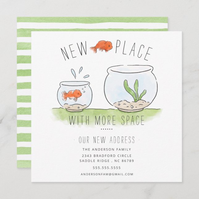 Invitación móvil de Cute New Place Goldfish Bowl (Anverso / Reverso)