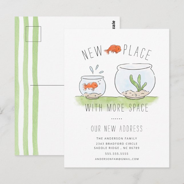 Invitación móvil de Cute New Place Goldfish Bowl (Anverso / Reverso)