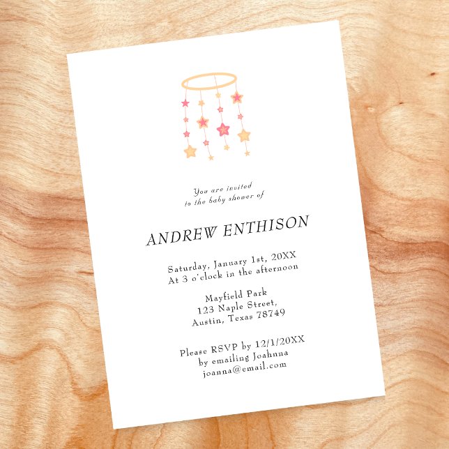 Invitación móvil de estrella naranja para bebé niñ (Subido por el creador)
