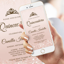 Invitación móvil de Quinceañera con brillo de oro
