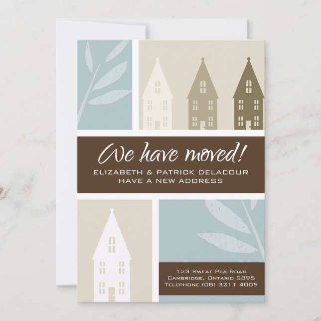 Invitación móvil de silueta de casas marrones (Anverso)