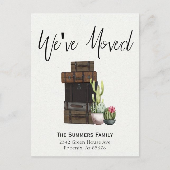 Invitación móvil Hemos movido maletas Cactus (Anverso)