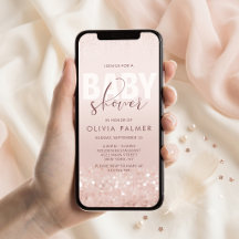 Invitación móvil para baby shower con brillo en ro