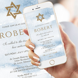 Invitación móvil para Bar Mitzvah con acuarela azu