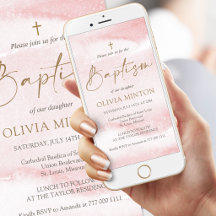 Invitación móvil para bautizo de niña con acuarela