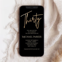 Invitación móvil para cumpleaños 30 de oro negro d