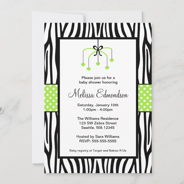 Invitación Móvil verde y negro Baby Shower del corazón de la (Anverso)