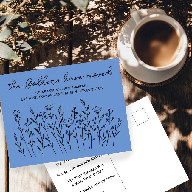 INVITACIÓN MOVIMIENTO Flores silvestres Personaliz (MOVING ANNOUNCEMENT Wildflowers Simple Custom Change of Address Postcard
)