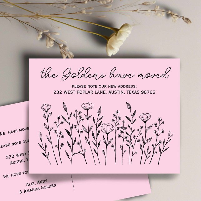 INVITACIÓN MOVIMIENTO Flores silvestres Personaliz (MOVING ANNOUNCEMENT Wildflowers Simple Custom Postcard
)