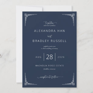 Invitación Movimientos elegantes de llave griega en azul mari