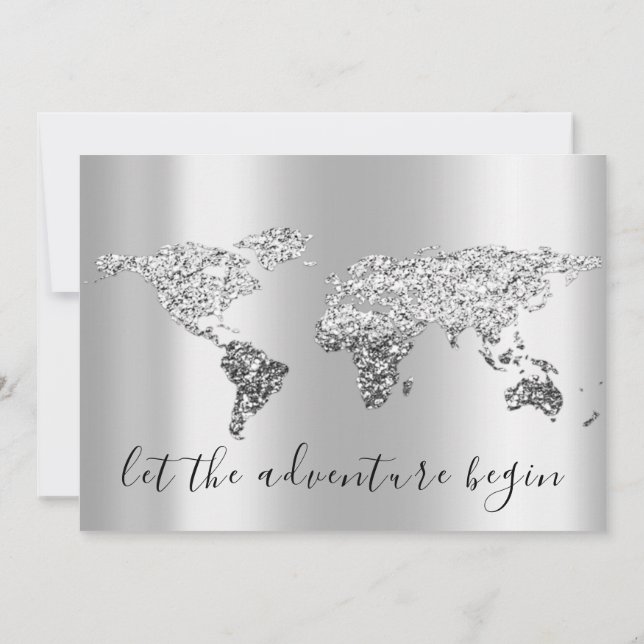 Invitación Movimos el mapa de destino del Boda Gray Globe (Reverso)