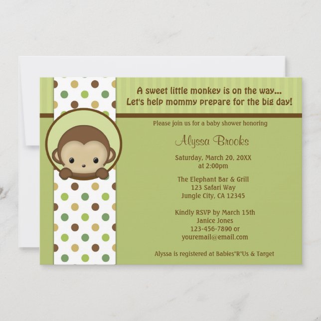 Invitación MPPv4 de Peek-a-Boo Mod Monkey Baby Sho (Anverso)