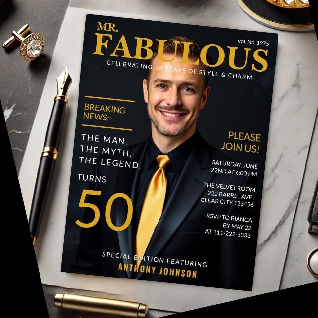 Invitación Mr. Fabulous 50th Birthday Magazine Cover Style (Subido por el creador)