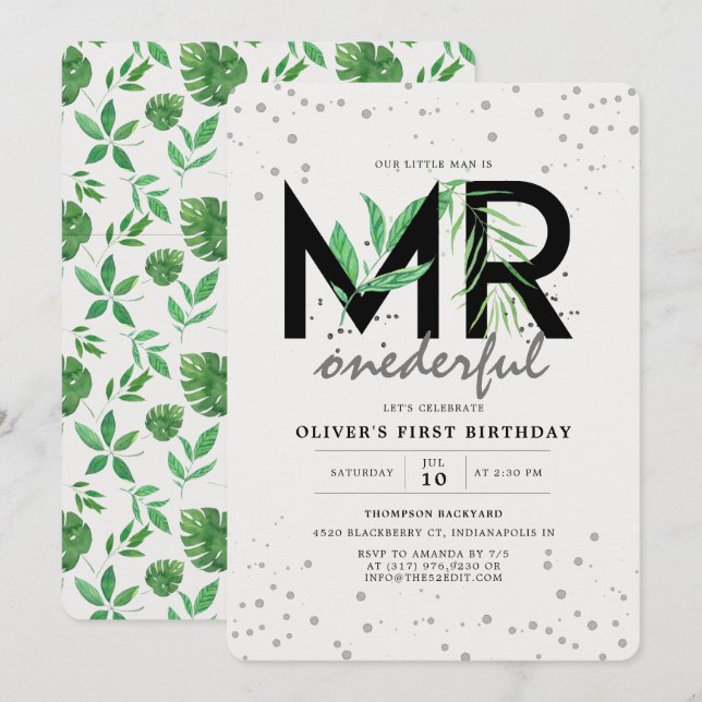 Invitación MR: Maravillosa vegetación tropical 1 cumpleaños m (Anverso / Reverso)