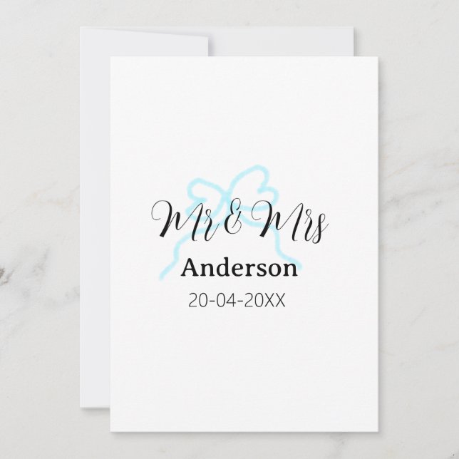 Invitación Mr & Mrs add family name date year wedding bow (Anverso)