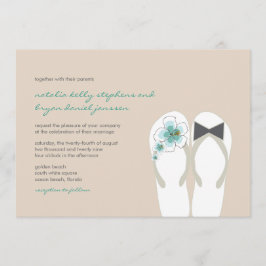 Invitación Mr & Mrs Blue Hibiscus Flip Flops Beach Wedding