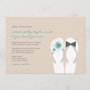 Invitación Mr & Mrs Blue Hibiscus Flip Flops Beach Wedding