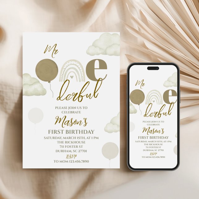 Invitación Mr ONEderful Neutral First Birthday Invitation (Subido por el creador)