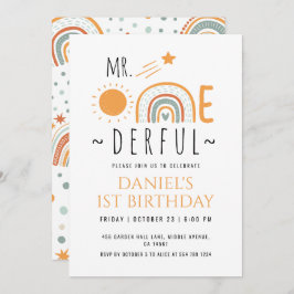 Invitación MR Onemaravilloso Boho Arcoiris Primer cumpleaños