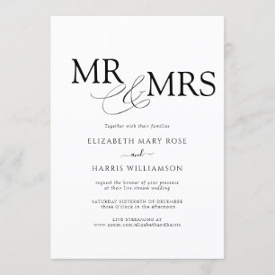 Invitación MR y MRS Live Stream Boda blanco negro moderno