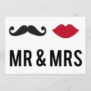 Invitación mr. y sra. con bigote y labios rojos