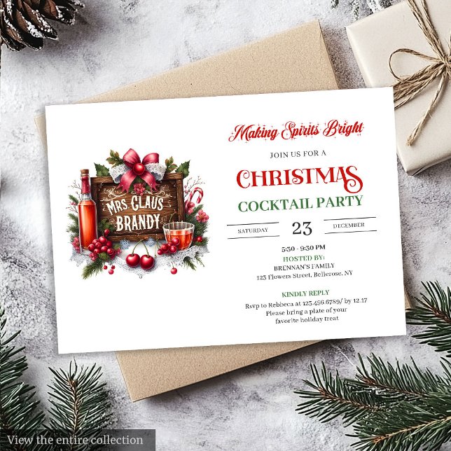 Invitación Mrs. Claus Brandy Holiday Cocktails Party (Office style printable festive cocktails party invitation

)