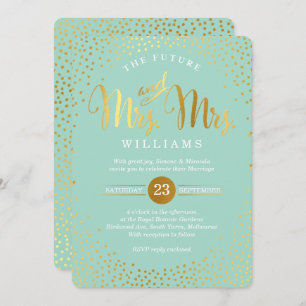 Invitación MRS. y MRS. STYLISH BODA oro confetti