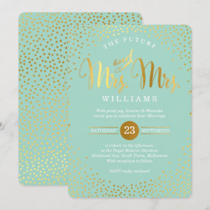 Invitación MRS y MRS STYLISH BODA oro confetti menta