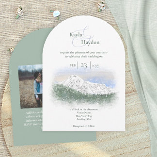 Invitación Mt. Rainier, Falling Snow Winter Wedding
