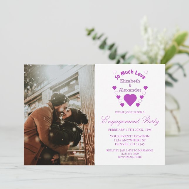 Invitación Mucha fiesta de compromiso de Boda de amor (Anverso de pie)