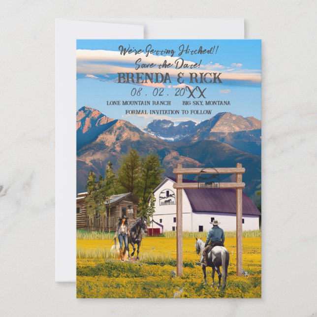 Invitación Muchacha bovina de cielo grande, Vaquero siendo go (Anverso)