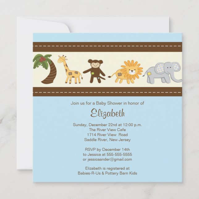 Invitación Muchacho animal Baby Shower del safari de selva (Anverso)