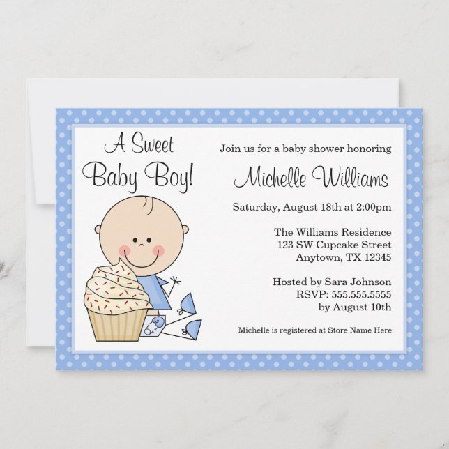 Invitación Muchacho azul Baby Shower del lunar de la (Anverso)