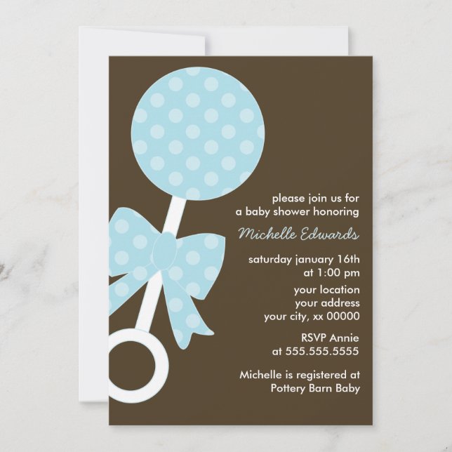 Invitación Muchacho azul Baby Shower del traqueteo (Anverso)